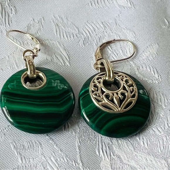 Malachite Silver Earrings Leverback Whitney Kelly - Picture 3 of 5